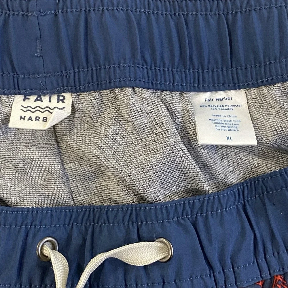Fair‎ Harbor Retro Anchor Shorts Geometric Blue Red Lined Swim Trunks XL Swim